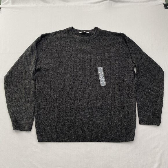 NWT Geoffrey Beene Cable Knit Sweater 2XL Charcoal Crewneck Pullover Grandpa - Picture 1 of 9